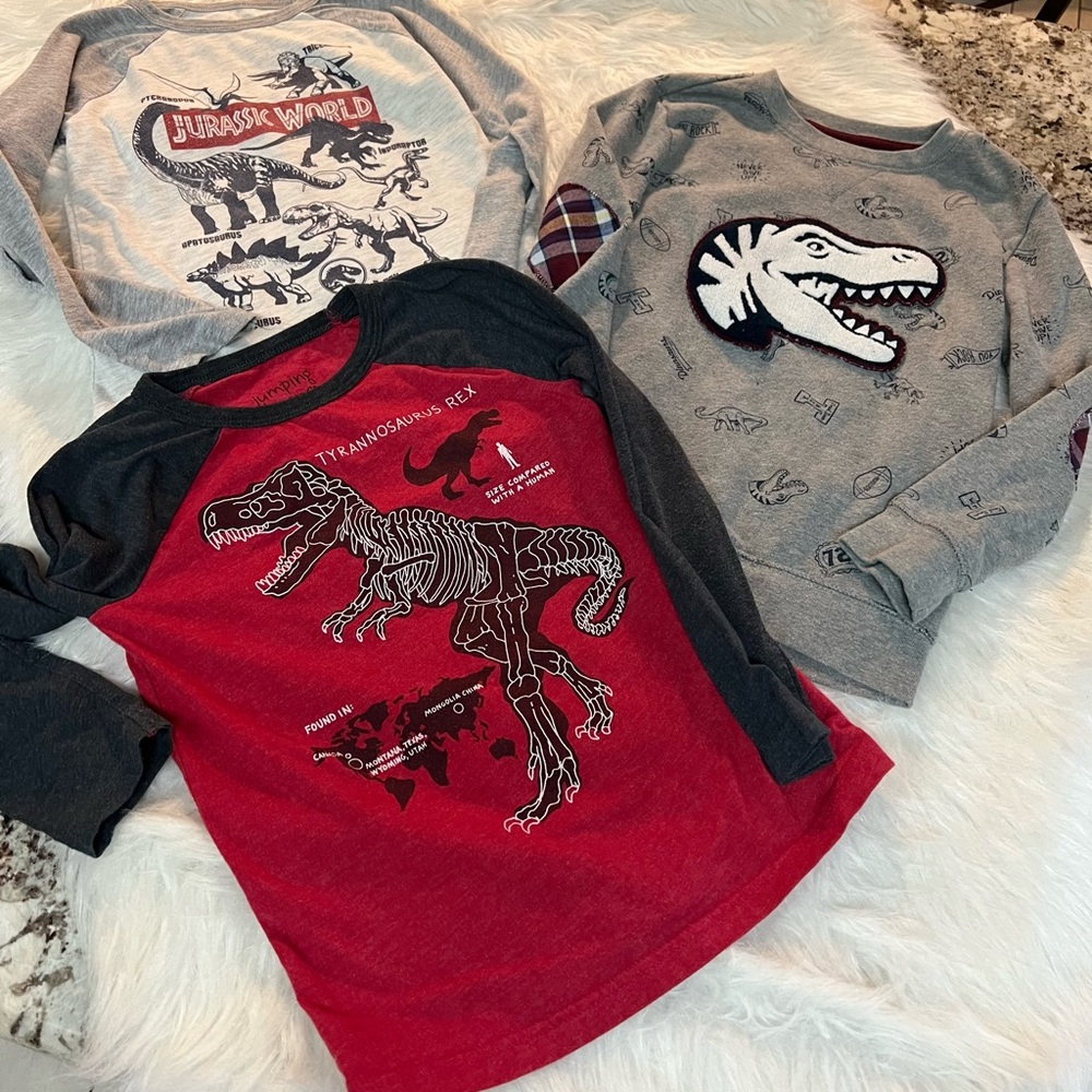 Bundle of 3 Jumping Beans Dinosaur Long Sleeve Tees - Red, Gray, and Black